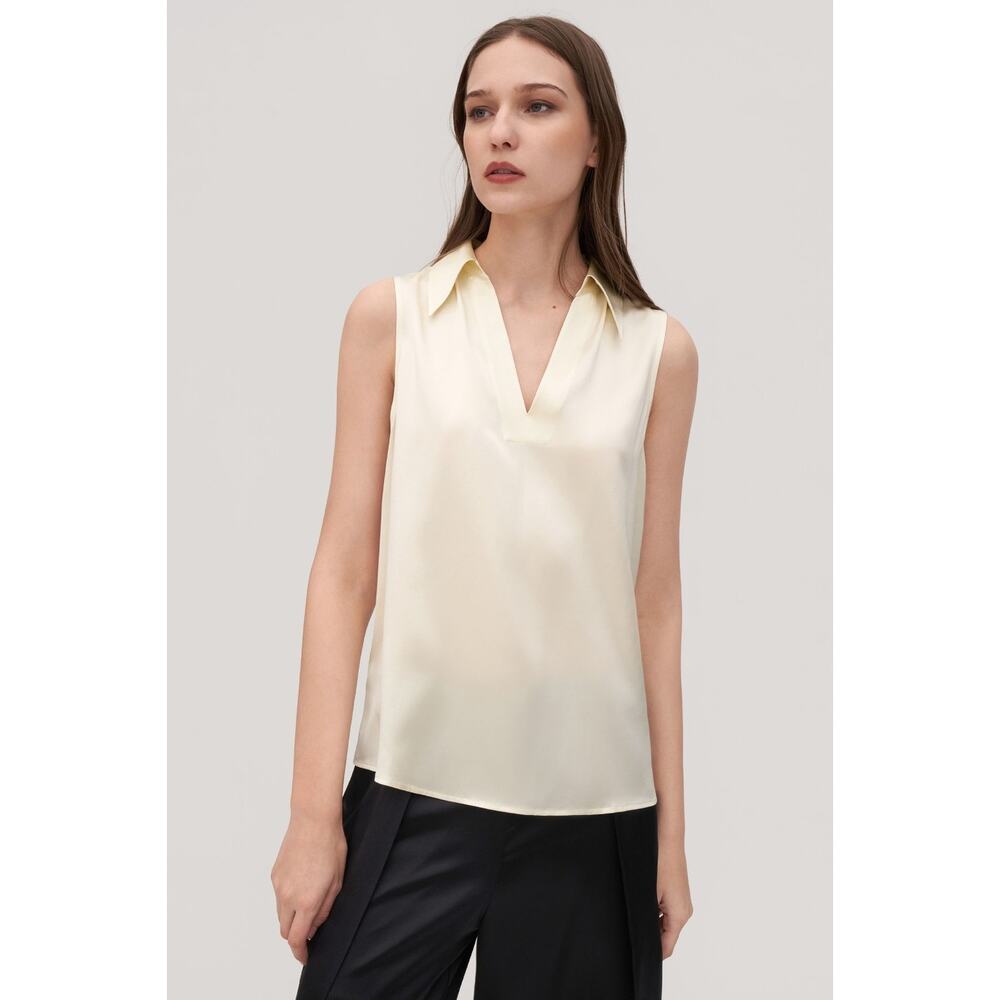 Sleeveless V-Neck Blouse in Cream